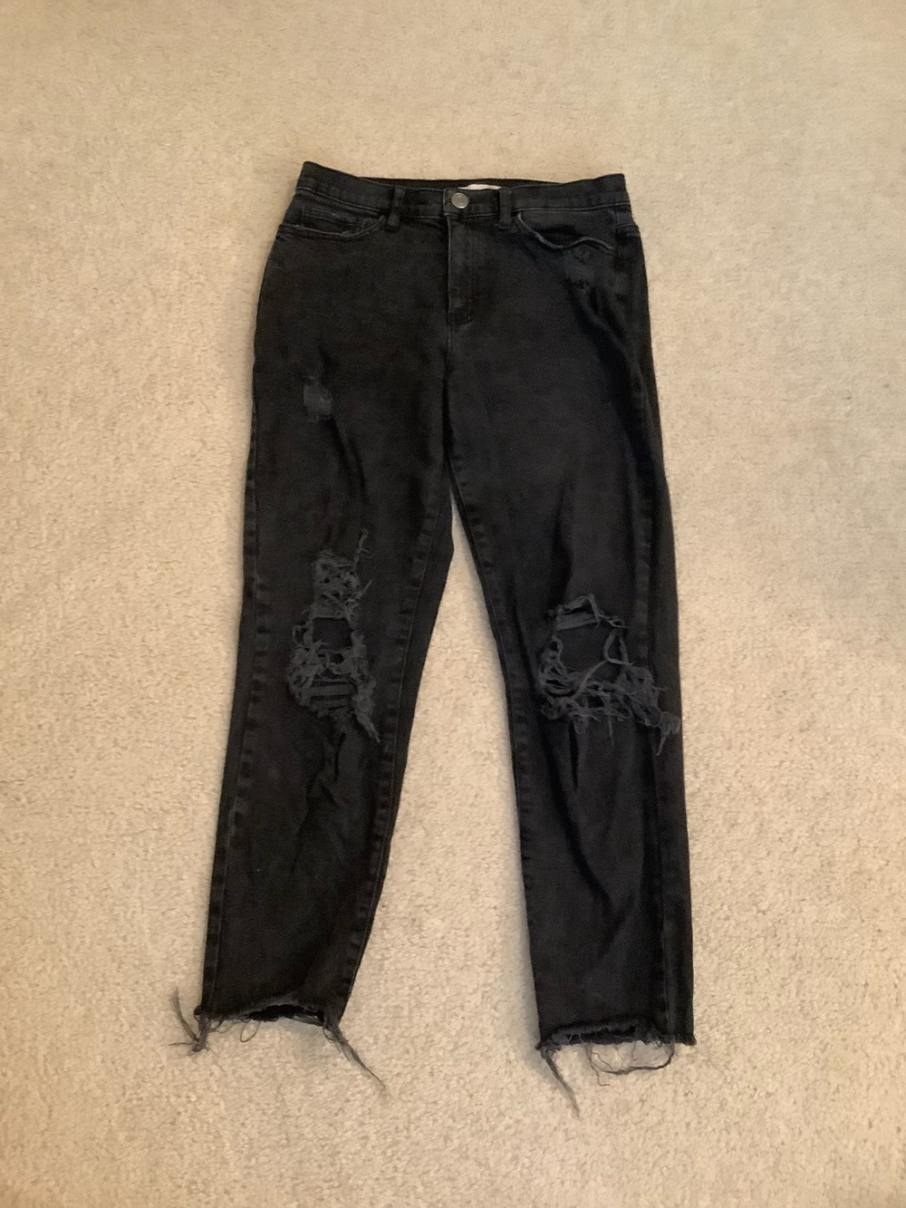 SO Black Distressed Mom Jeans Stretchy Denim Pants size 9/29 Grunge y2k